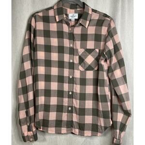 American Eagle Pink Plaid Button Up Top -Long Sleeve w/Front Pocket - Size Small
